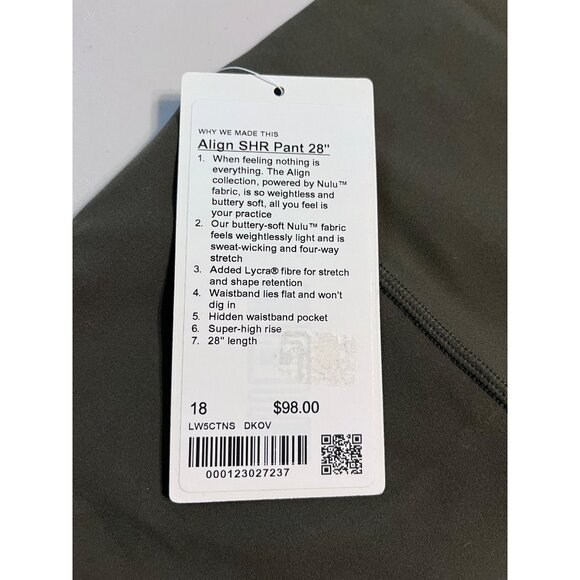 Lululemon Align Super-High-Rise Pant 28" Size 18 Dark Olive - Picture 2 of 3